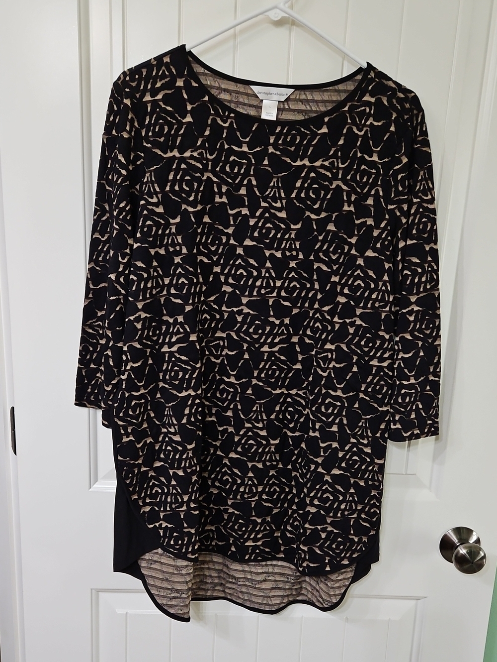 Christopher And Banks Large Black And Tan Print Tunic